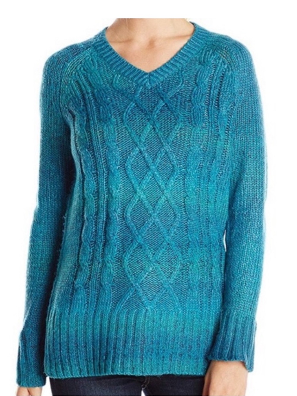 PrAna Leisel Mosaic Blue/Green Cable Knit Sweater size medium